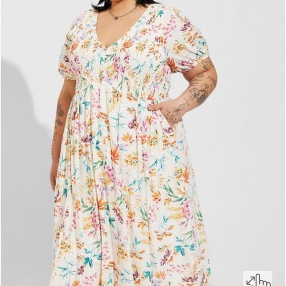 Torrid Floral Print Midi Swiss Dot Shirred Dress with Pockets size 3X - Picture 16 of 16
